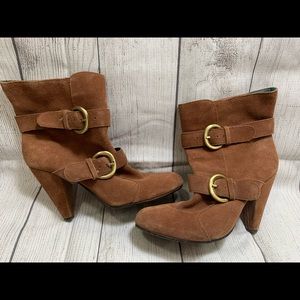 Pink Studio Women’s Brown Suede Leather Boots with Buckles Size 8 1/2